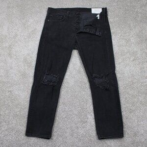 Rag & Bone Standard Issue Jeans Men 34x28 Black Extra Slim Distressed Button Fly